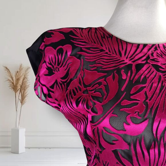 Vintage 80s does 40s Cocktail Dress Size 6/8 Sheer Floral Satin Burnout - Picture 5 of 16